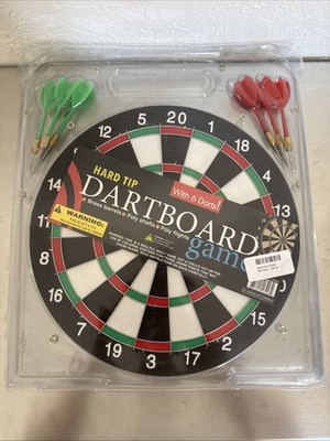 MINT CONDITION FUN Dart Board Game Set of 6 Darts 2 Sided Board 15 inch