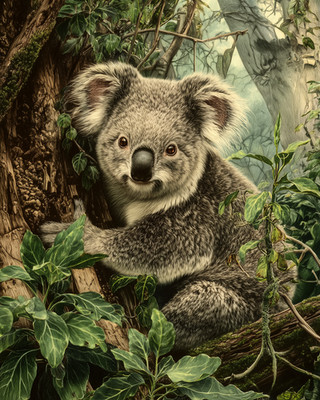 8x10 Koala in Eucalyptus Tree Australian Wildlife Art Print - 135675836