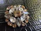 Vintage Jay Strongwater Pin Brooch Rhinestone Root Beer Clear Faceted Signed SEE