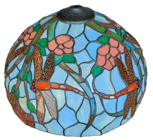 VTG TIFFANY STYLE DRAGONFLY STAINED GLASS LAMP SHADE 9in. TALL 16in. Diameter