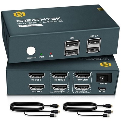 KVM Switch 2 Monitore 2 Computer 4K@30Hz, USB2.0, KVM Switch HDMI Unterstützung