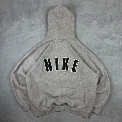 Vintage Nike 90's USA Grey Spellout Mini Swoosh Oversized Large Pullover Hoodie