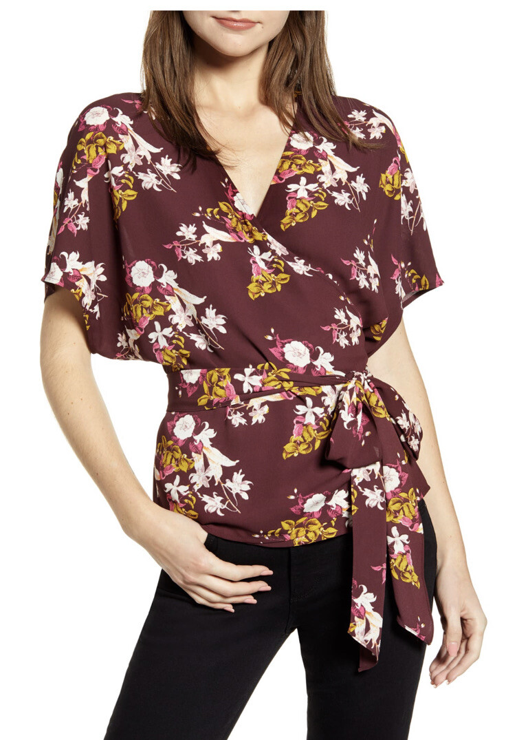 Chelsea28 Wrap Style Top Burgundy Floral NEW | eBay