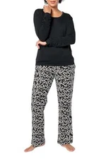 MUK LUKS French Terry Sweater Weather Lounge Set Black Vine