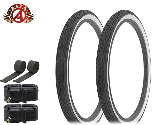 ALTA BICYCLE CRUISER S-2 TIRES 26 x 2.125 WHITEWALL CLASSIC MINI BRICK 6pc SET.