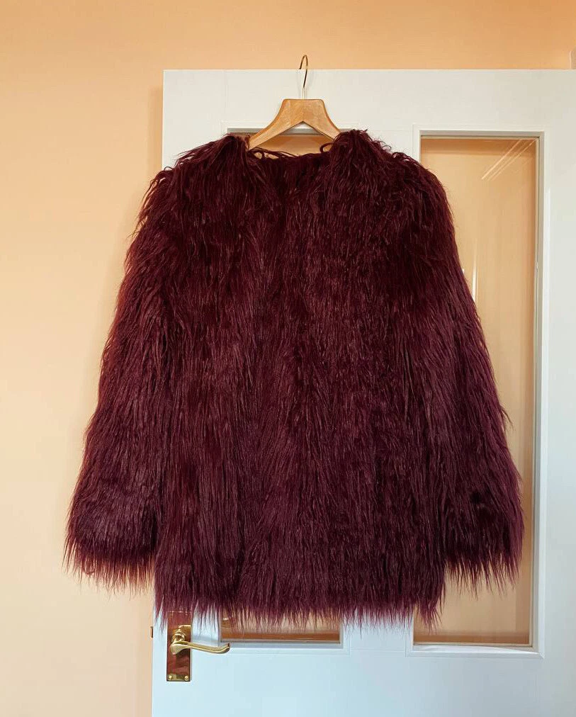 Maroon hot sale fluffy jacket