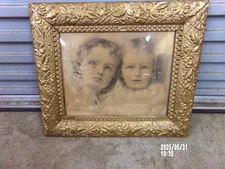 Antique Wooden Framed Print 2 Girls Lithograph 20x17 (Including Frame) 