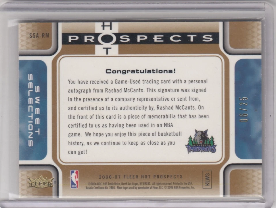 2006-07 Fleer Hot Prospects Rashad McCants Sweet Selections Auto #06/25 - Image 2 of 2