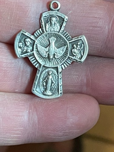 4 Way + Holy Spirt Medal AFCO Sterling Silver Cross Pendant -VTG - Picture 6 of 9