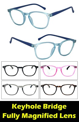 Retro Square Reading Glasses Keyhole Bridge Spring Hinges Full Magnification