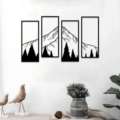 4 Pcs Metal Mountain and Forest Wall Decorations Line Drawing Wall Art Minima...