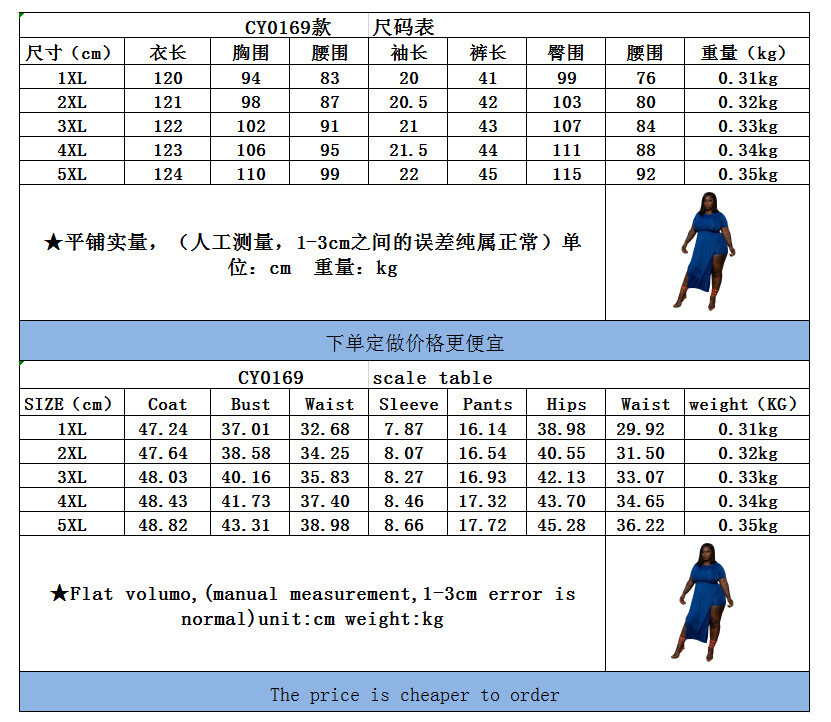 Image 111 - Plus Size Women Short Sleeve Side Slit Long T-shirt Solid Color Short Pants Set