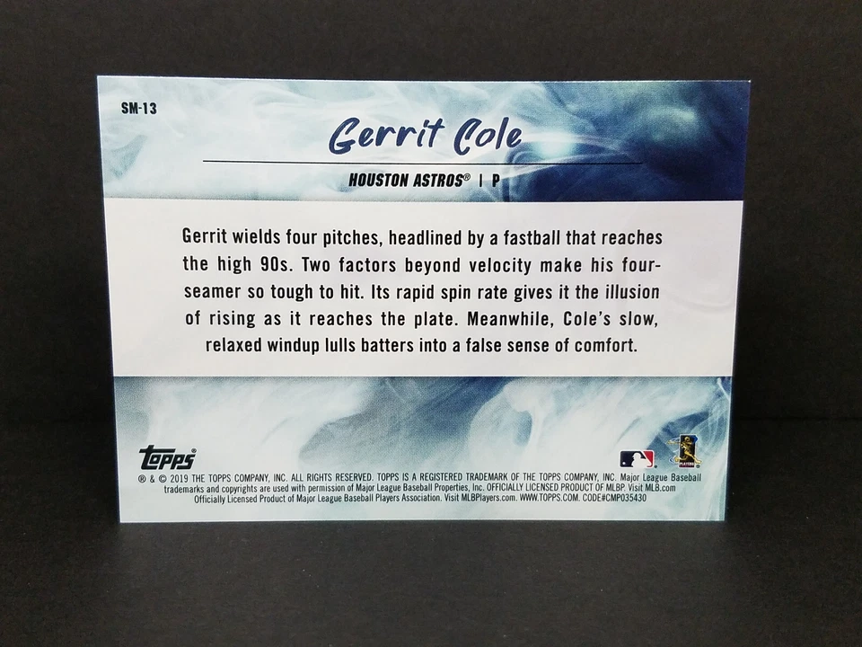 2019 Topps Fire #SM-13 Gerrit Cole, Astros Smoke and Mirrors Blue Chip Parallel - Image 2 of 2