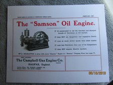 1907 Campbell Gas Engine Co. "Samson" Oil Engine  Info Catalog  Halifax England
