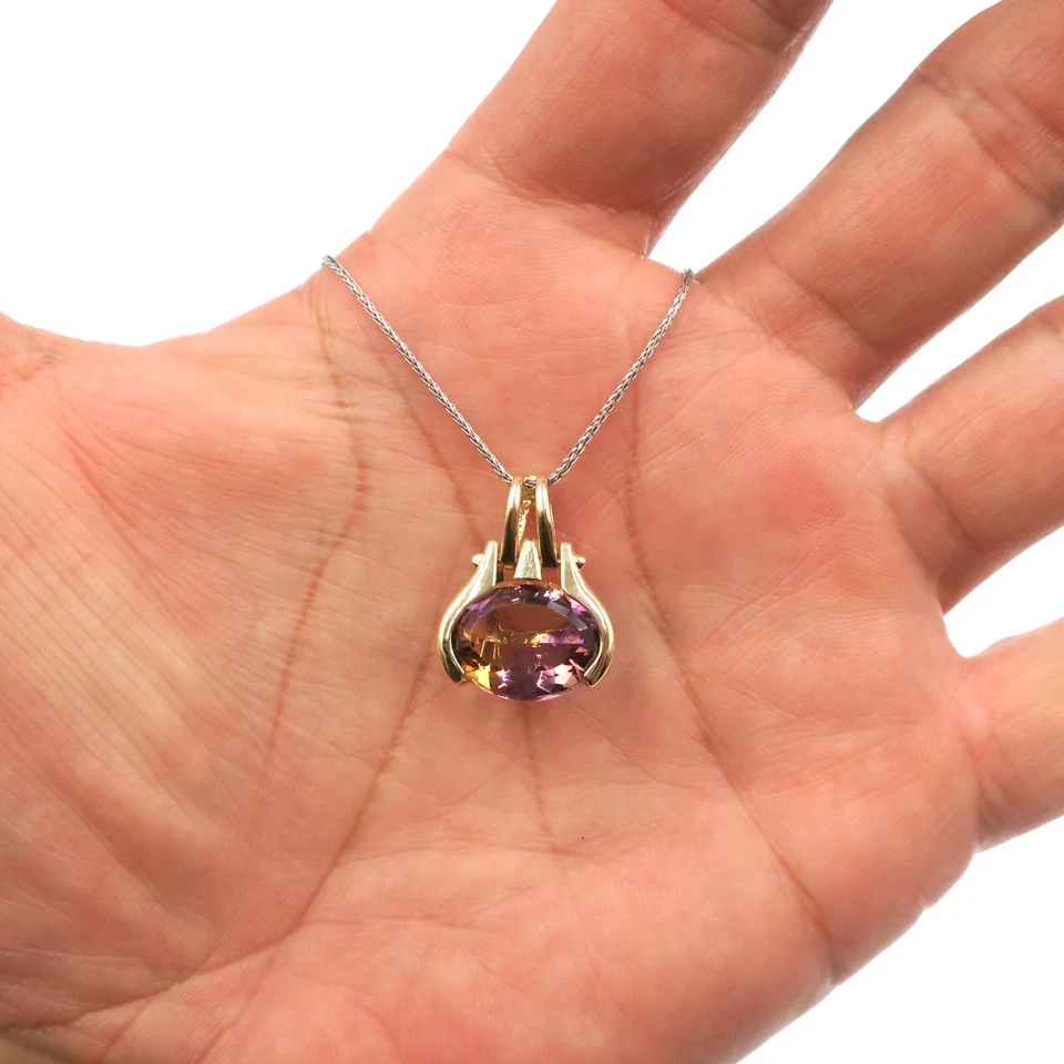 Fabuloso colgante de ametrino natural de 7 quilates de oro amarillo macizo de 14 k con fianza bisagra Foto 2 de 4