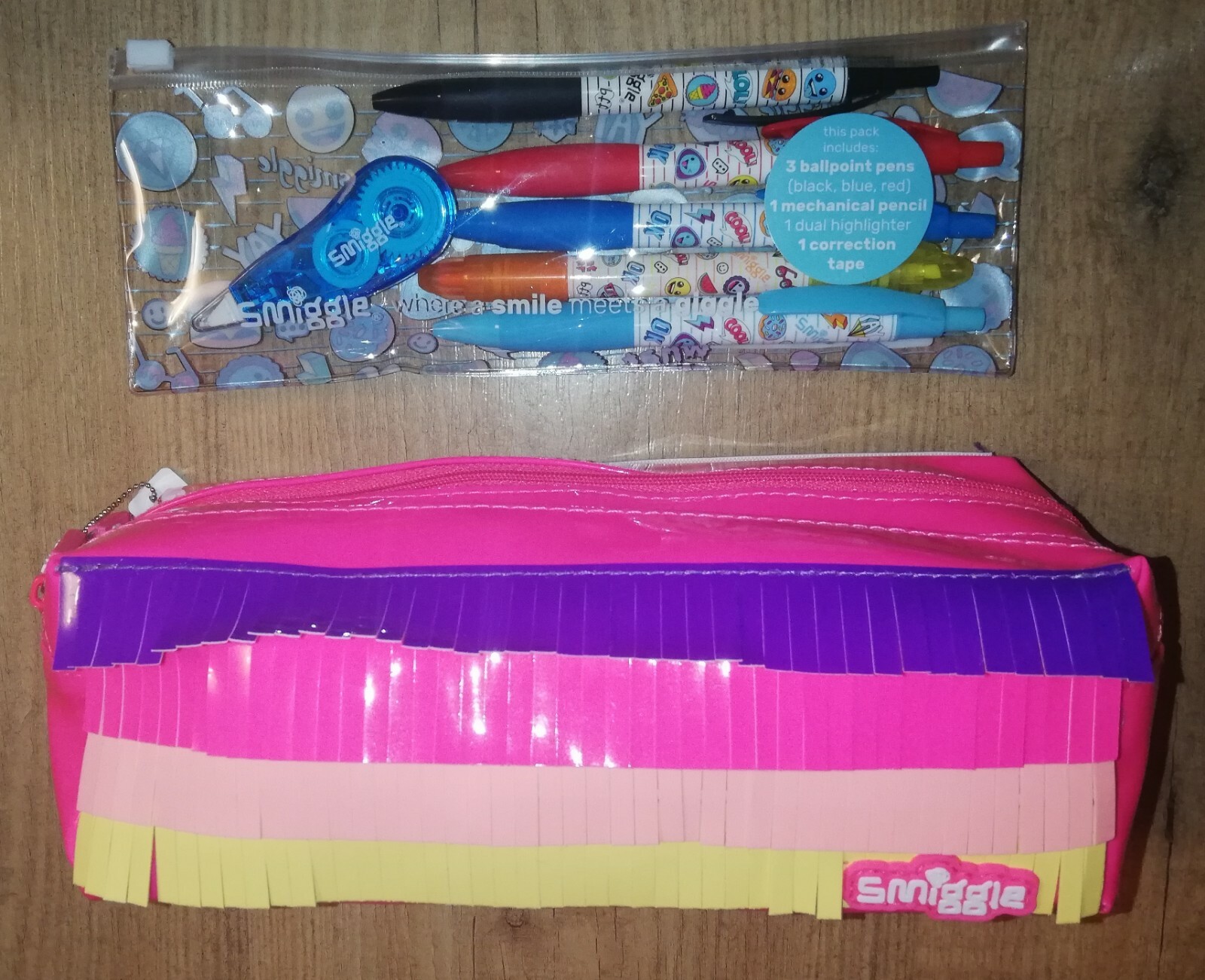 Smiggle Fringe Box double Pencil Case Stationery set pen pencil highlighter pink