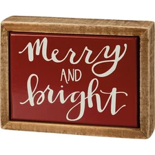 Merry and Bright Christmas Primitives by Kathy Wood Enamel Mini Sign 3 in x 4 in