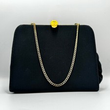 Antique/Vintage Crown Clasp Black Gold Tone Handbag Evening Purse