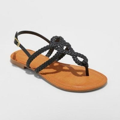 Universal Thread Jana Black Braided Thong Ankle Strap Sandals 490960509451 | eBay