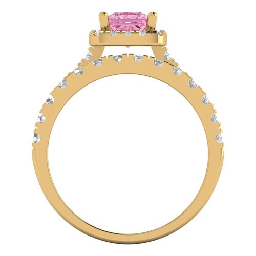 1.56 ctw 14K Wedding Set for Women, Simulated Pink Diamond Ring and Wedding Band - Picture 4 of 5