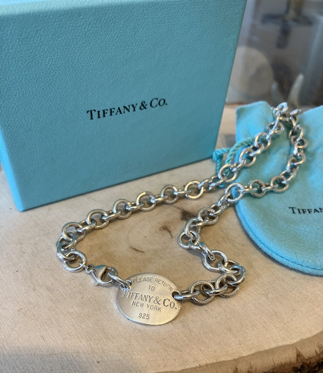 Please Return To TIFFANY CO Tag Oval Link Sterling Silver Necklace  Original