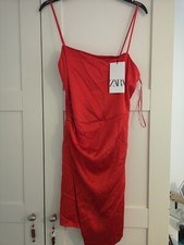 BNWT zara red satin dress cocktail clubbing party asymmetrical hem M medium
