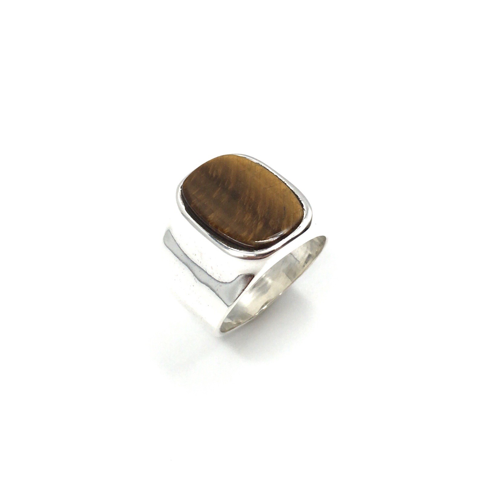 Solid 925 Silver Band Ring Oval Tiger Eye Mens Je… - image 1
