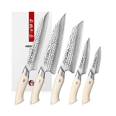HEZHEN Damascus Steel Kitchen Knife Set 5PCS, 67 Layers Damascus Chef Knife U...