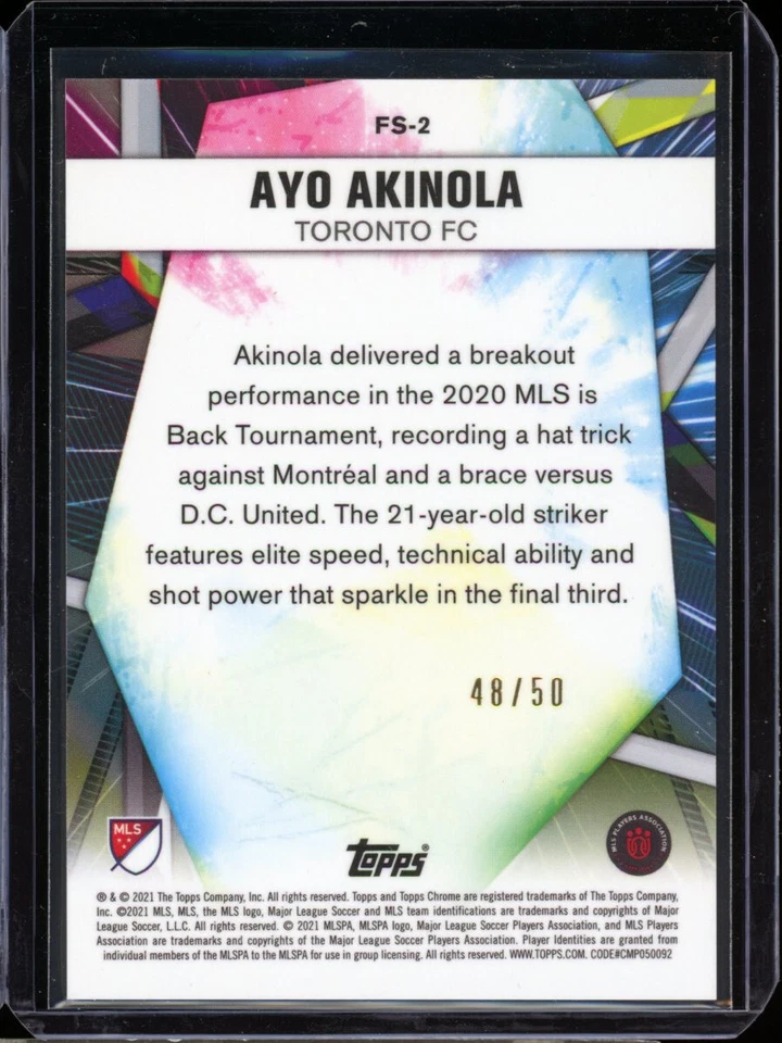 2021 Topps Sapphire AYO AKINOLA rookie RC gold numbered #/50 🇨🇦 - Image 2 of 2