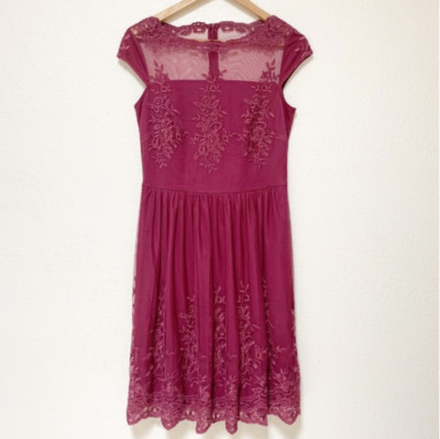 Esprit Womens Purple Floral Embroidered Dress Size Small