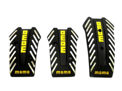 Momo Style Black Aluminum Non Slip Sport Pedal Brake Pad Covers Manual Car 3 PCS