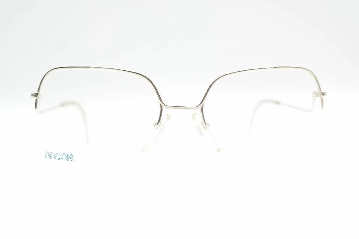 Vintage Nylor Essilor 232 Silver half Rim Glasses Frames Eyeglasses NOS
