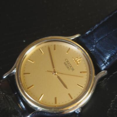 Seiko Credor 8J81-6B00 18KT White Silver Gold Quartz Mens Watch