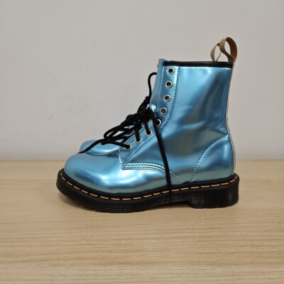 Dr Martens 1460 Vegan Chrome Faux Leather Blue Ankle Boots Uk Eu 37  Womens
