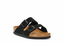 Mens Birkenstock Arizona Soft Footbed Black Grey Suede Slide Sandals NEW