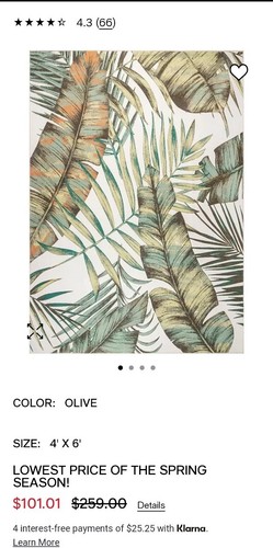 Nuloom Washable 4x5 Tropical Rug Green Leaves - Picture 2 of 7