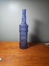 Vintage Cobalt Blue Glass Ornate Wine Bottle 13 '' Tall