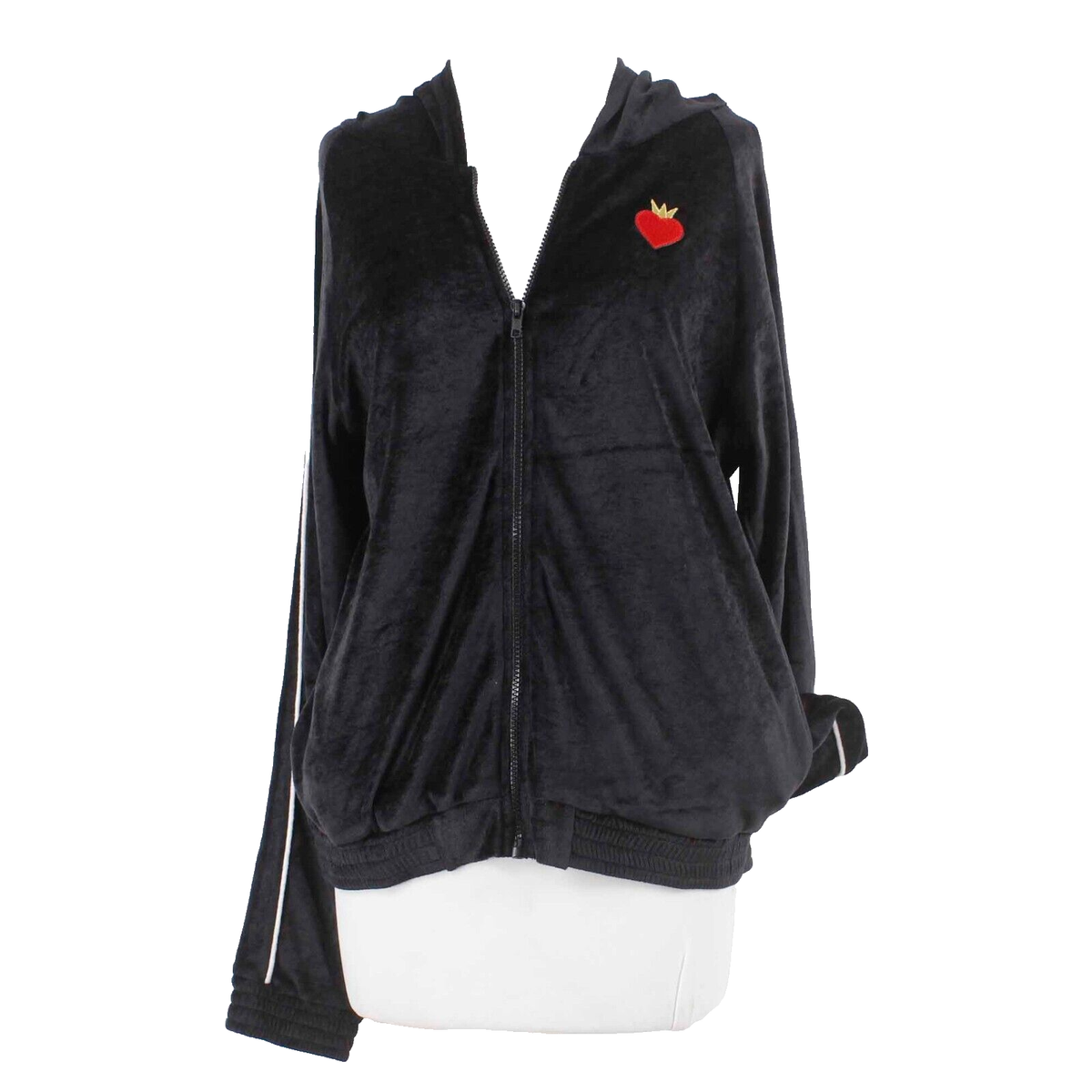 Lauren Moshi NEW $158 Sz S Black Multi Crown Heart Patch Zip