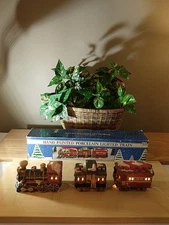 Vintage 1992 Fabri-Centers Hand Painted Porcelain Lighted Train 3pc W/Box Works!