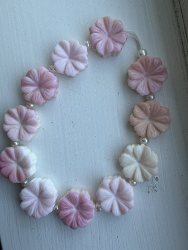 Pink White Opaque Flower-Shaped Beads Strand for Jewelry Making