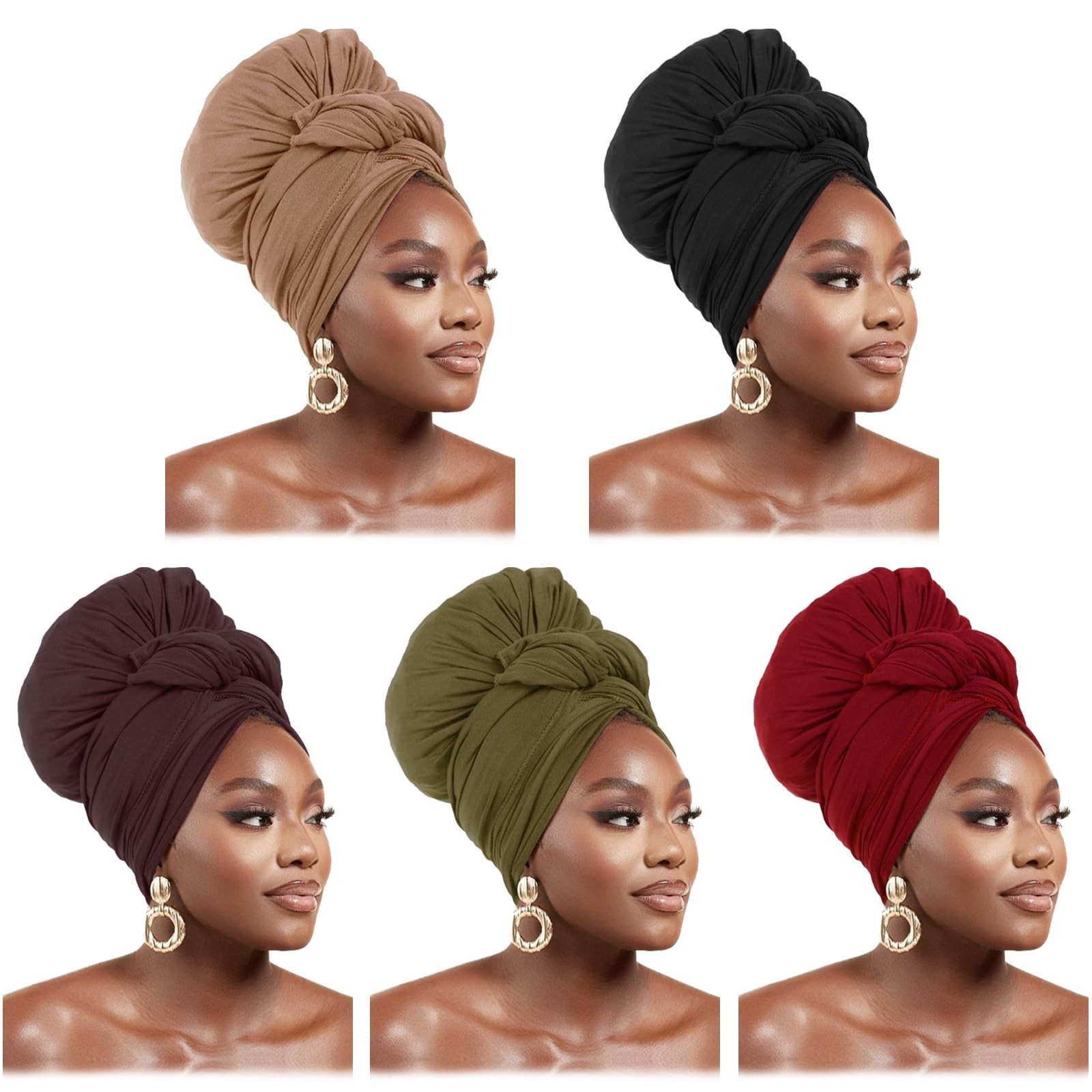 5 Packs Stretch Turban Headwraps Scarf Hair Wraps for Black Women Assorted