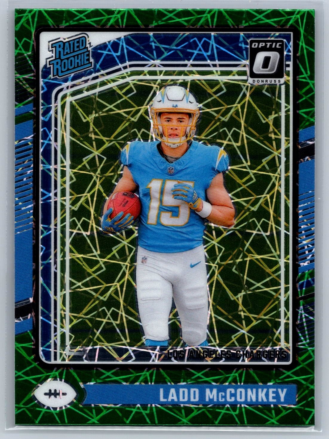 2024 Donruss Optic Ladd McConkey Green Velocity Rated Rookie #266 Chargers