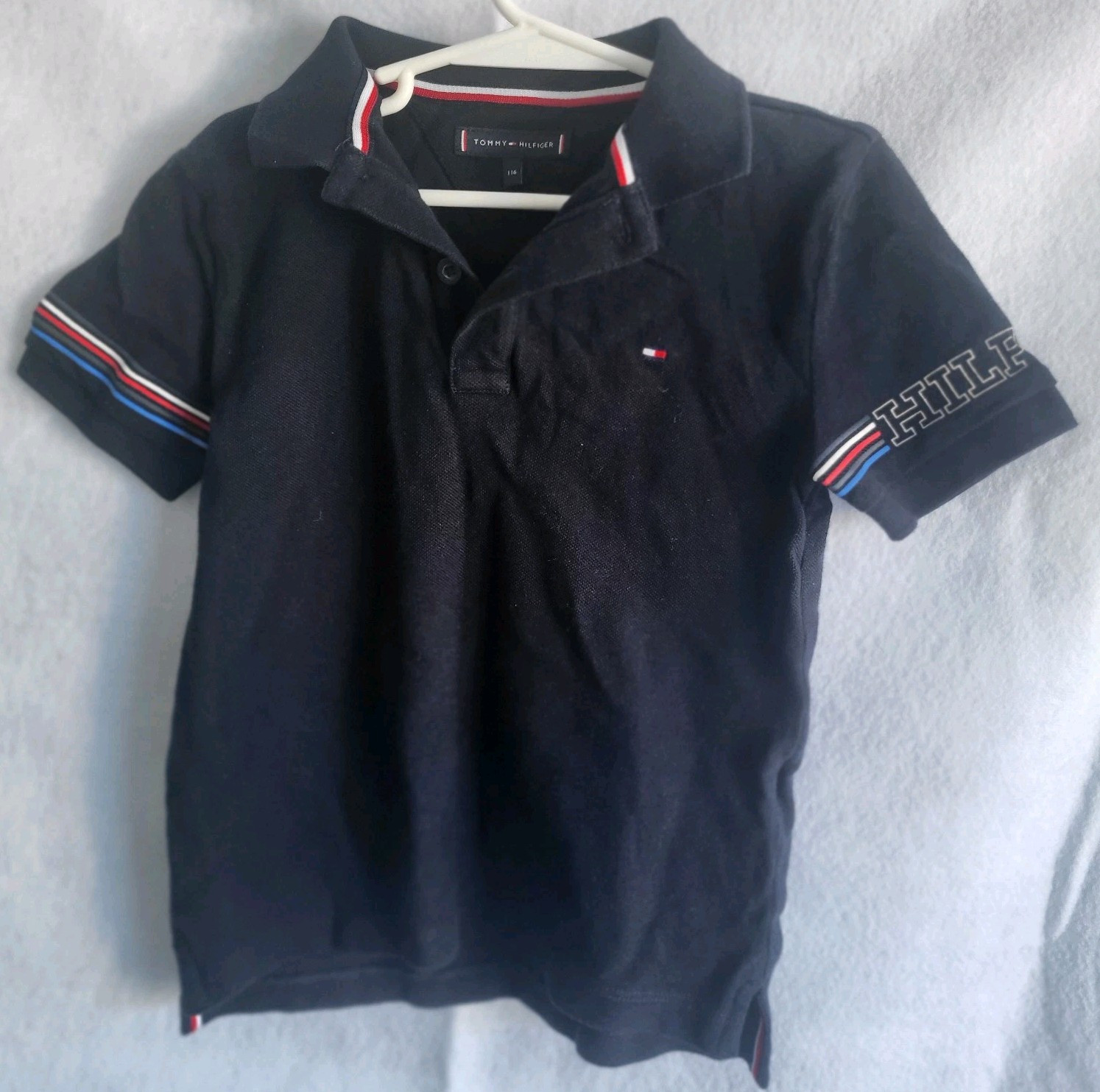 Tommy hilfiger boys black 116 6/7 polo shirt logo stripe