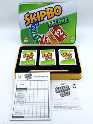 SKIP-Bo Deluxe UNO Kartenspiel 2011 Mattel Games in Metalldose 1 Karte fehlt