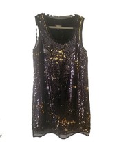 Vtg Alexia Admor Dress XS Black Gold Shimmer Sequin Cocktail Party USA Made Y2K 