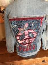 Upcycled Peace Sign Denim Jacket Women's