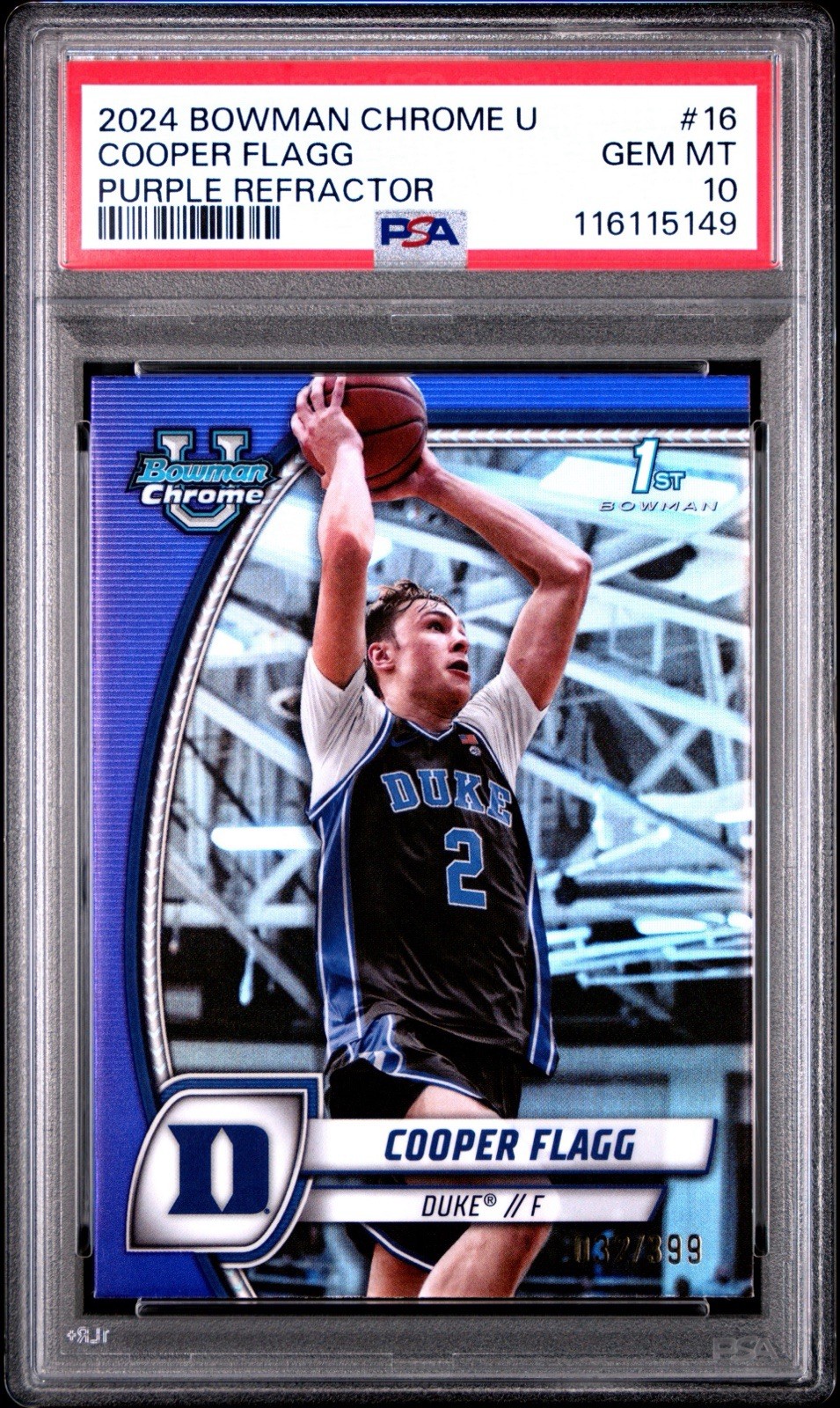 2024-25 Bowman University Chrome - Cooper Flagg #16 Purple Refractor /399 (RC)