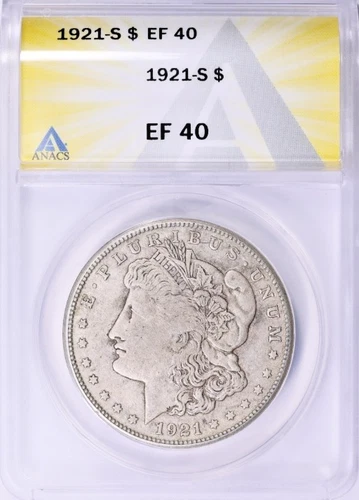 Rare Variety, 1921-S Morgan Silver Dollar ANACS XF-40 Weak "S" Mint Mark