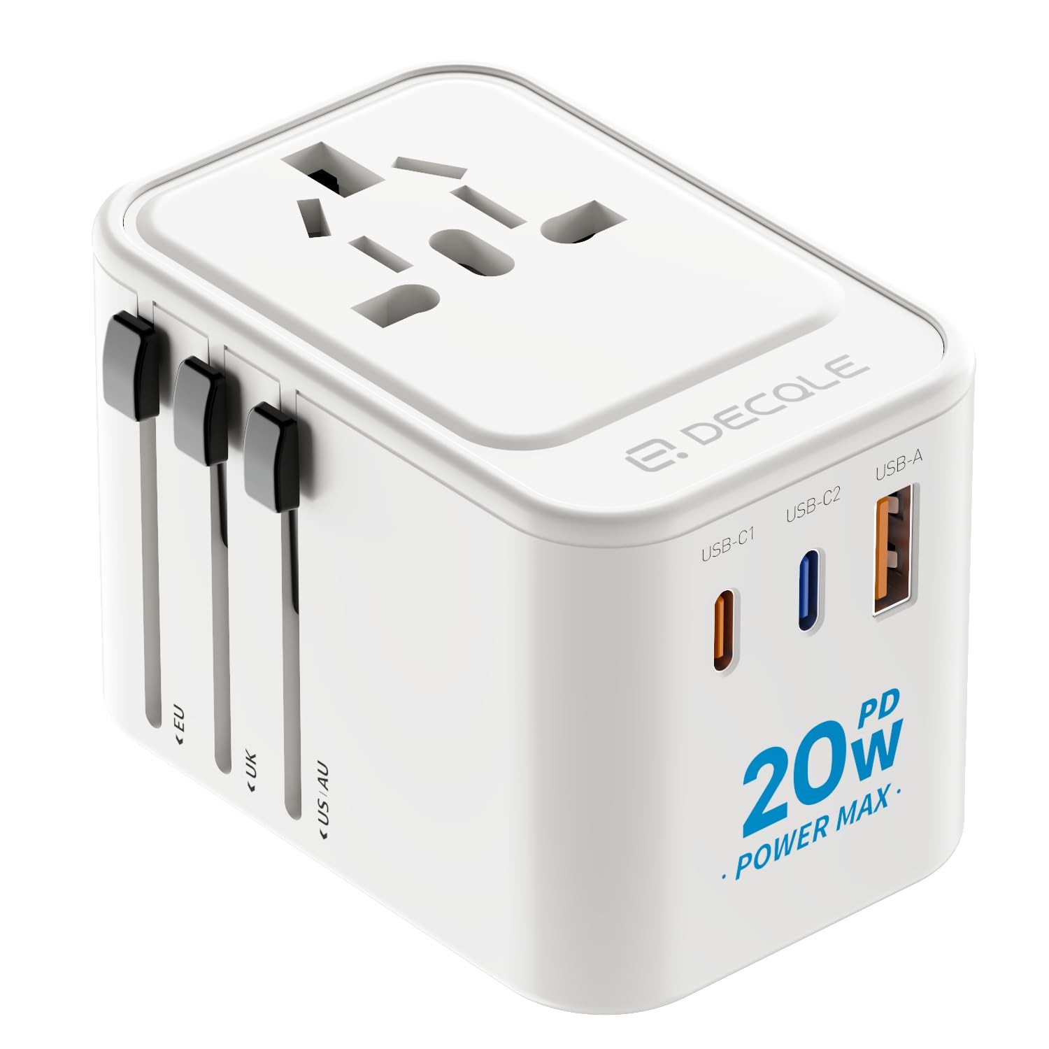 Universal Travel Adapter International Travel Plug Adapter with 2 USB C(PD 20W)