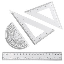 Transparent Plastic Geometry Kit Set Includes Protractor Straight Ruler Triangle